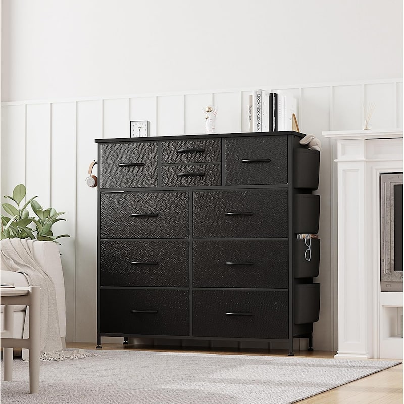 10 Drawer Dresser Fabric Closet Storage Tower Organizer Unit Bedroom - Black PU