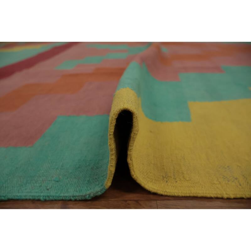 Hand Woven Oriental 100% Wool Carpet Southwestern Modern Multi-Colored Kilim Area Rug - 11' 10'' X 8' 10''