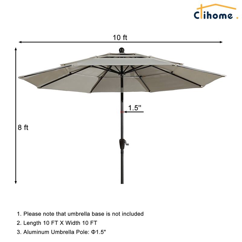 Clihome 10ft 3-Tier Outdoor Patio Market Umbrella With Crank - Beige