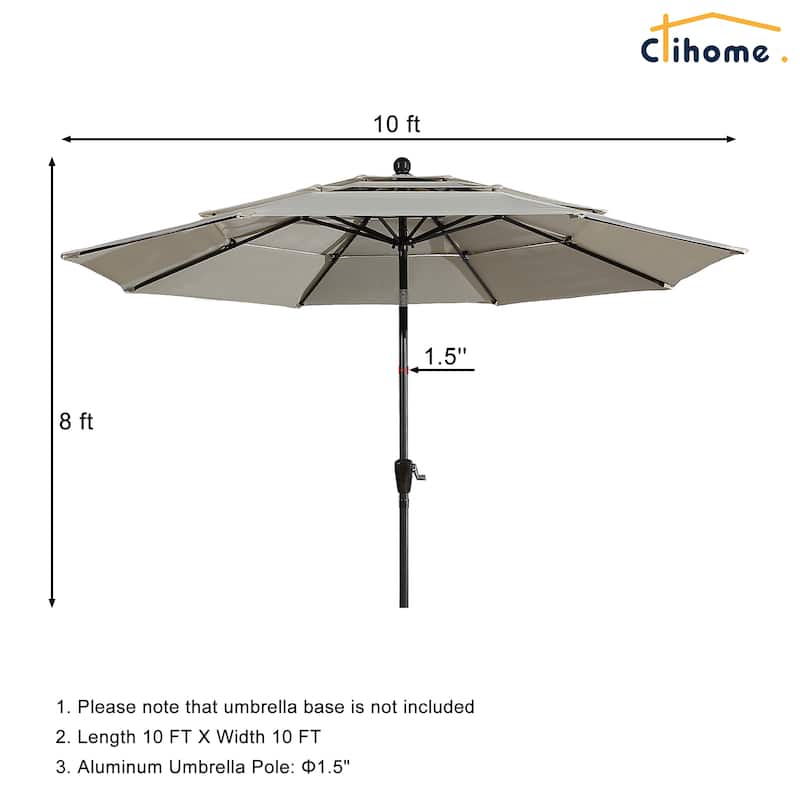 Clihome 10Ft 3-Tier Patio Outdoor Market Umbrella With Crank for Garden, Pool