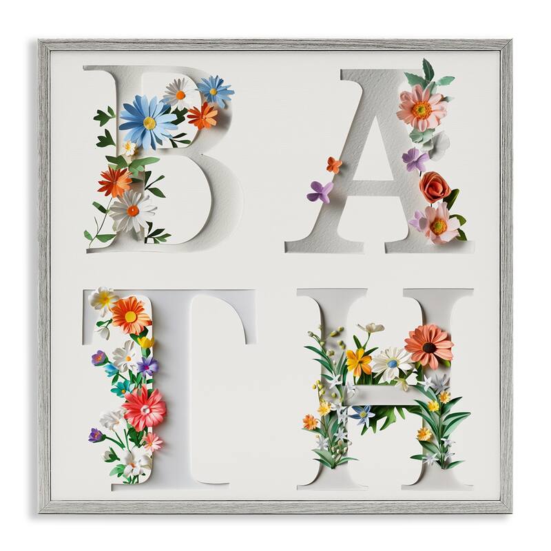 Stupell Floral Bath Typography Framed Giclee Art Design By Susan Arnot - 17 x 17 - Grey