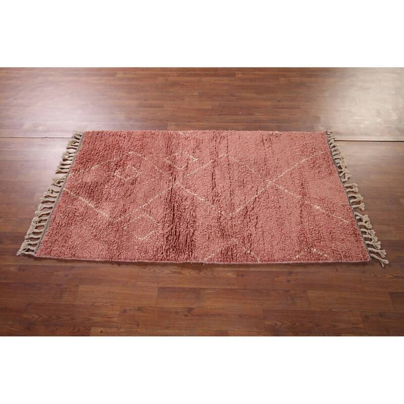 Moroccan Accent Rug Hand-Knotted Geometric Wool Carpet - 3'0" x 5'2"