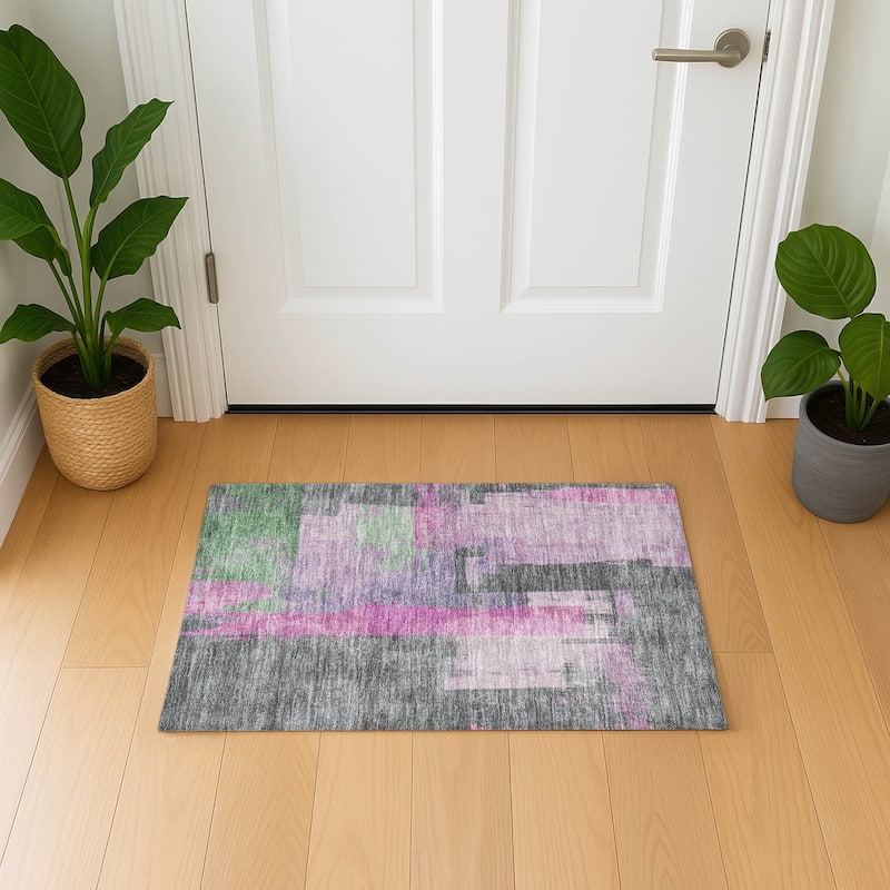 Premium Washable Super Soft Abstract Contemporary Mayfield Rug - Blush - 1'8" x 2'6"