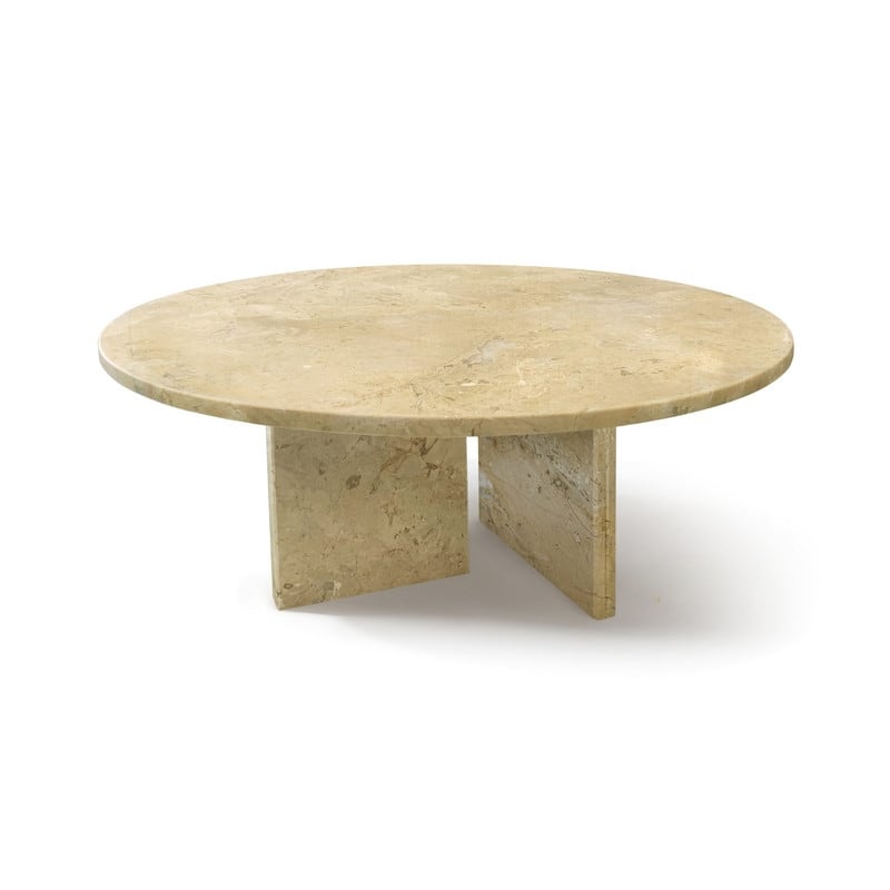 Premium Luxury Solid-Cut Natural Marble Round Coffee Table, Natural, Glossy