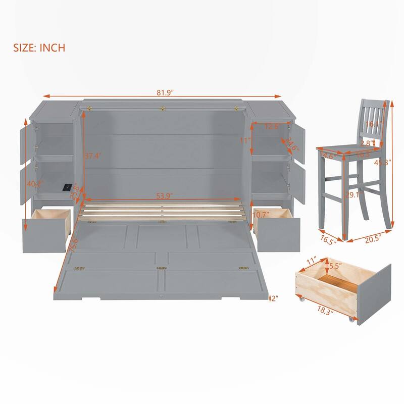 Full Size Murphy Bed with Cabinets and USB Ports