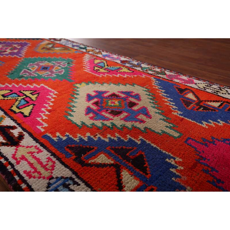 Orange Tribal Anatolian Oriental Runner Rug Handmade Silk Carpet - 3'0"x 13'3"