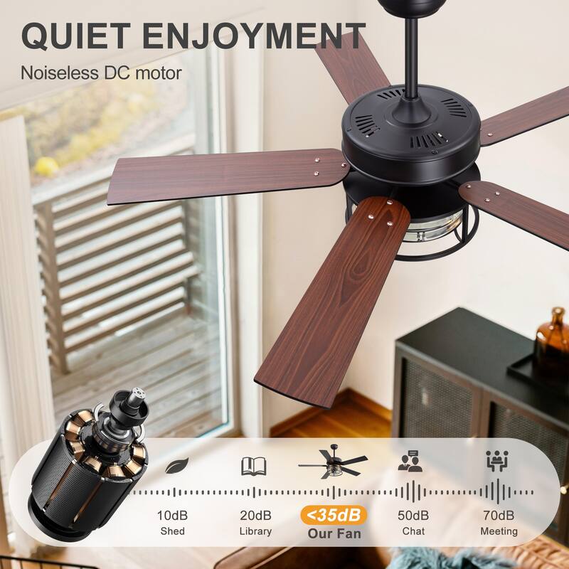 52" Reversible 5-Blade Caged Ceiling Fan with Light and Remote