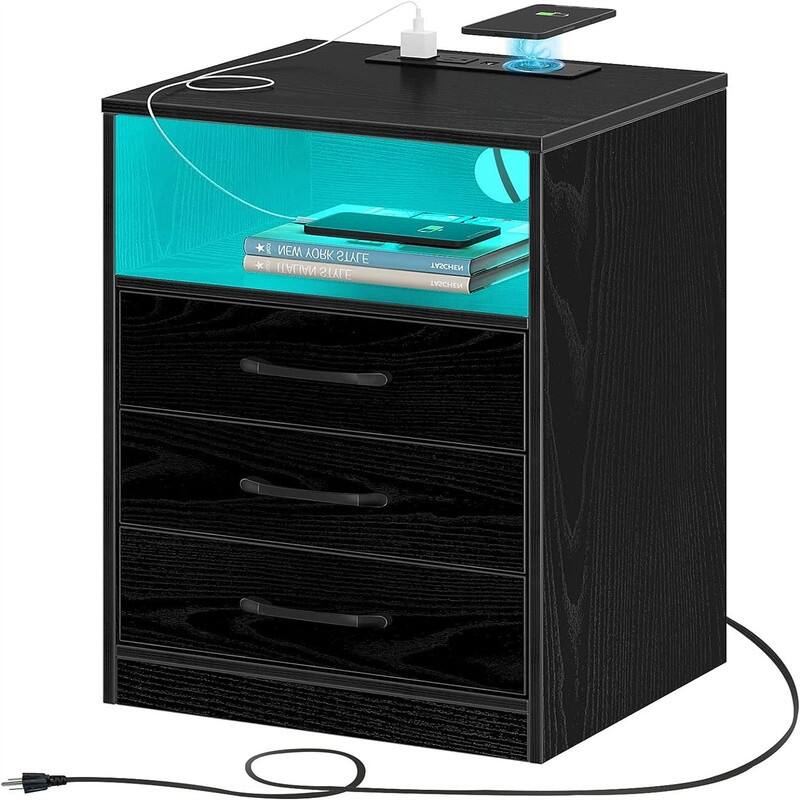 Nightstand with Wireless Charging Station - Black