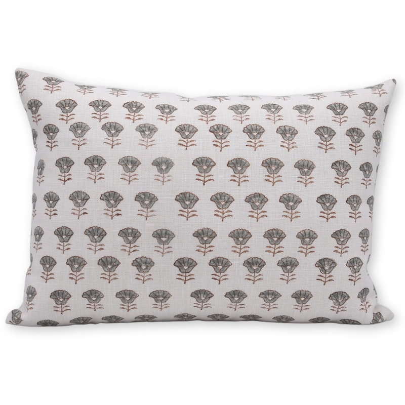 Linen White Farmhouse Block print pillow Cover - Kohinoor - Pillow Covers - 14" x 36"