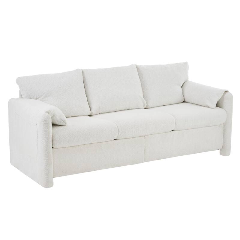 76.77" Chenille 3-Seater Sofa with Barrel Back & Sturdy Frame
