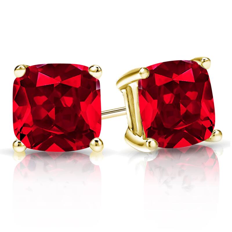 Auriya 14k Gold Lab Grown Gemstone Ruby Stud Earrings Cushion 0.25 to 5.00 ct. tw. 4-Prong Basket Screw-Back