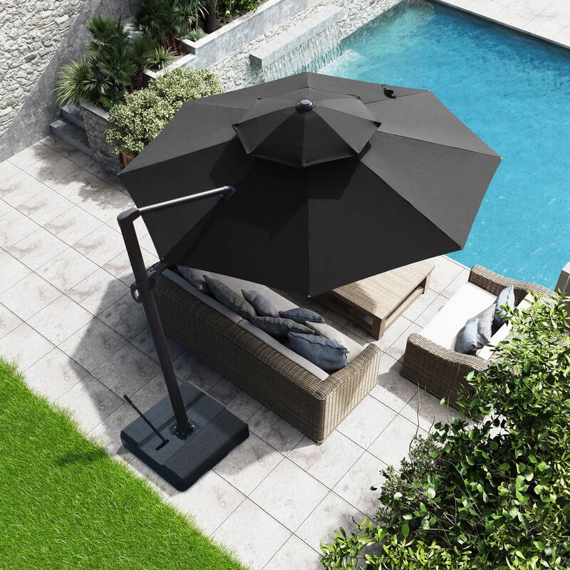 Pellebant 11.5FT Outdoor Round Cantilever Umbrella With Double Top