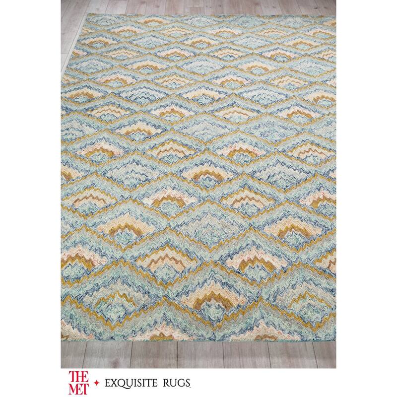 The Met X Exquisite Rugs Bargello Light Blue/Multi Area Rug