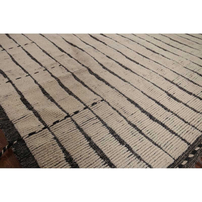 Striped Moroccan Oriental Area Rug Handmade Wool Carpet - 7'9"x 11'3"