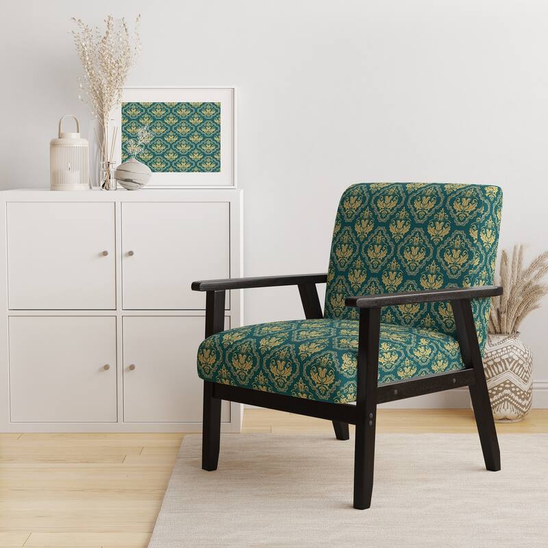 Designart "Green Orient Damask" Upholstered Patterned Accent Chair and Arm Chair
