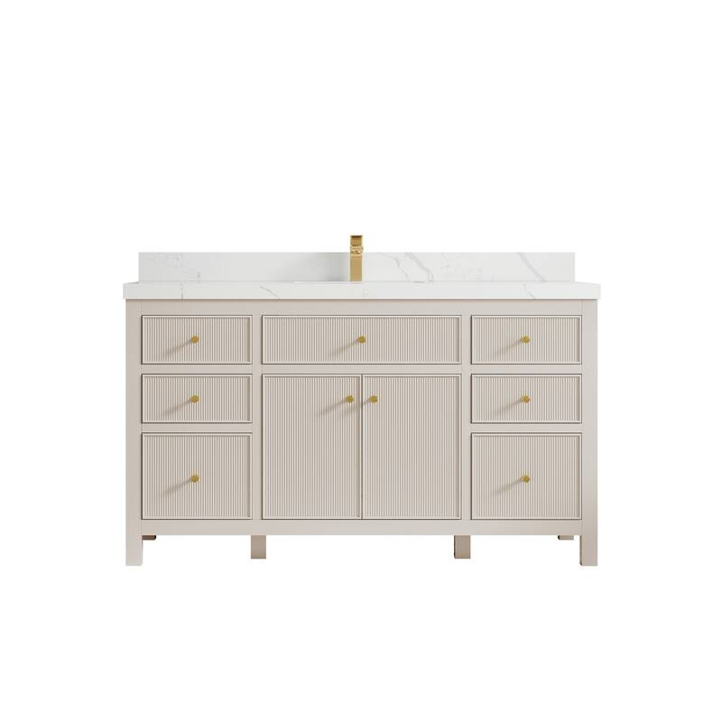 Willow Collections 60 in W x 22 in D Sonoma Free Standing Reeded Single Sink Bathroom Vanity with Countertop