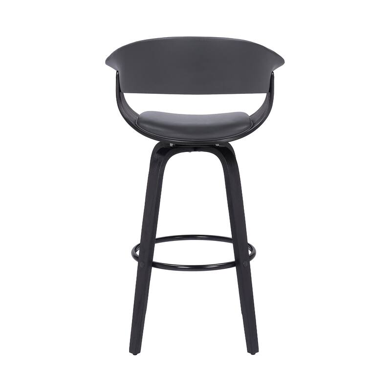 Julyssa Mid-Century Modern Faux Leather and Wood Swivel Bar or Counter Stool