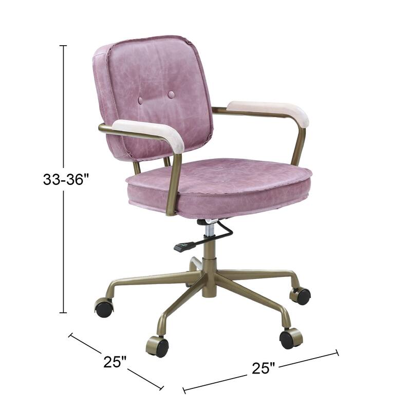 Top Grain Leather Office Chair with Armrests in Pink