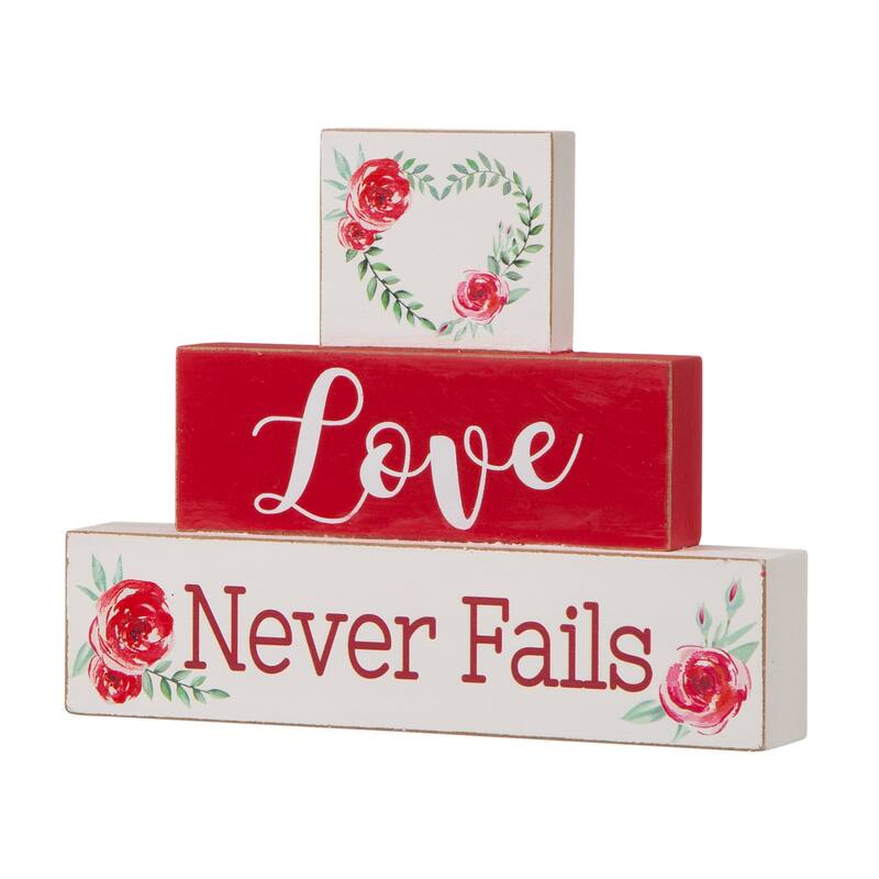 Glitzhome Valentines LED Wooden Block Love Table Decor