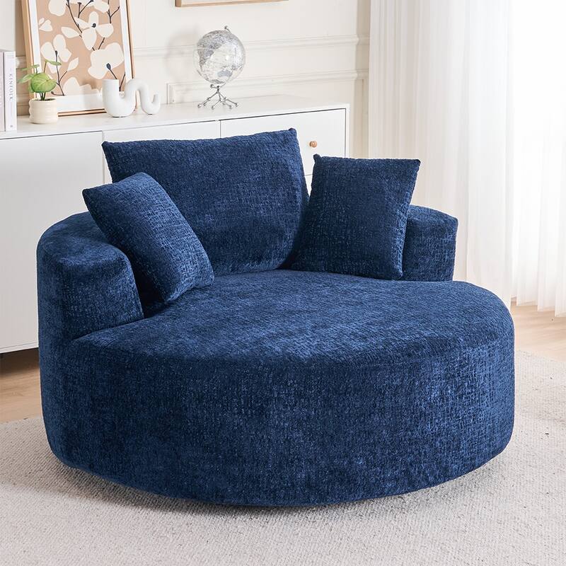 Round Accent Chair with High-Resilience Cushions, Swivel Chenille Barrel Chair, Fluffy Sleeper Lounge Chair