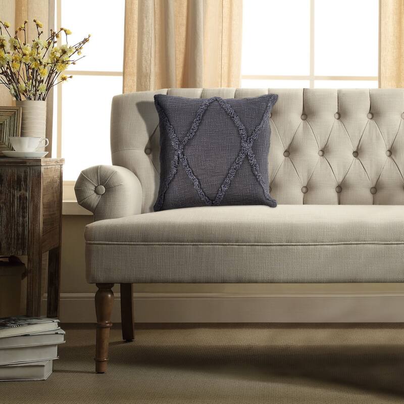 20" Gray Hand Woven Diamond Tufted Square Throw Pillow