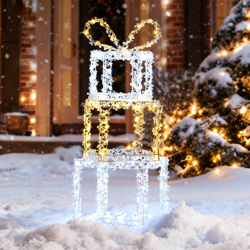 Costway Set of 3 Pre-Lit Christmas Present Box Lights with Warm & Cold - as pic shows - See Details - as pic shows - See Details - overstock.com/bedbathandbeyond.com