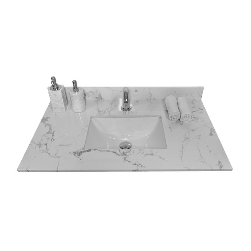 31 inch bathroom engineered stone vanity top,undermount ceramic sink and single faucet hole with backsplash