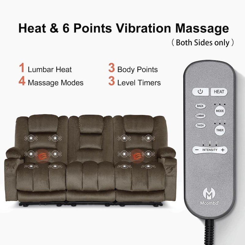 MCombo Power Reclining Loveseat Sofa with Heat and Massage, Fabric PR648