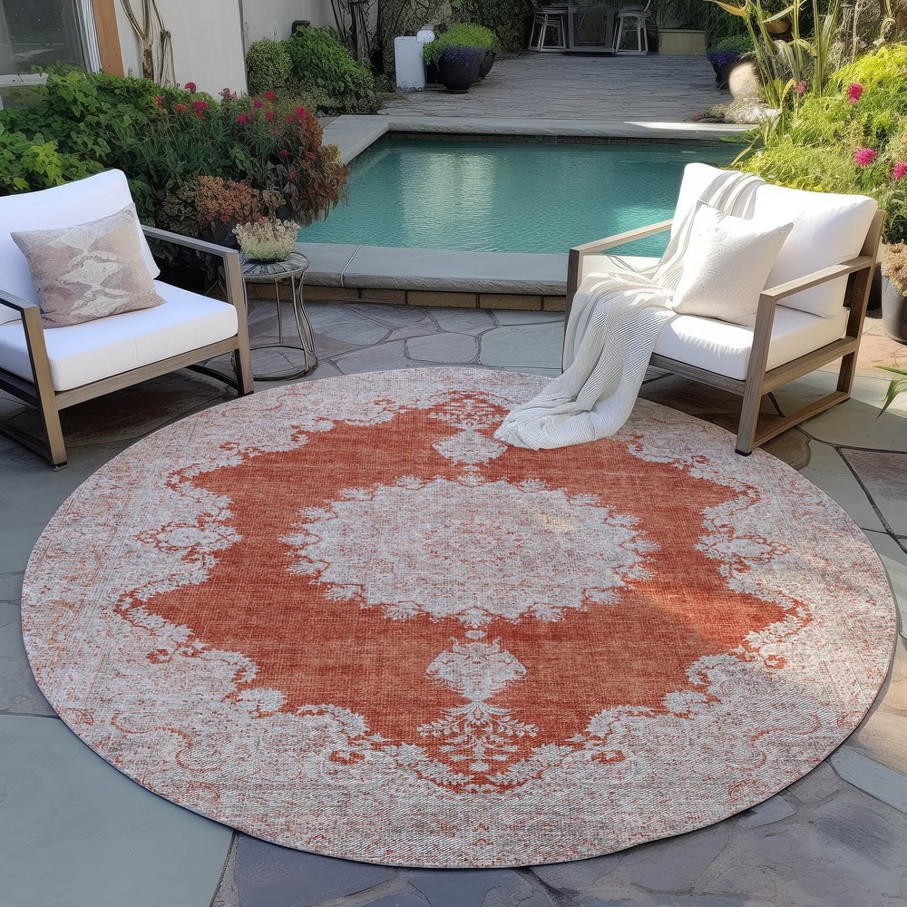 Machine Washable Indoor/ Outdoor Vintage Traditional Chantille Rug