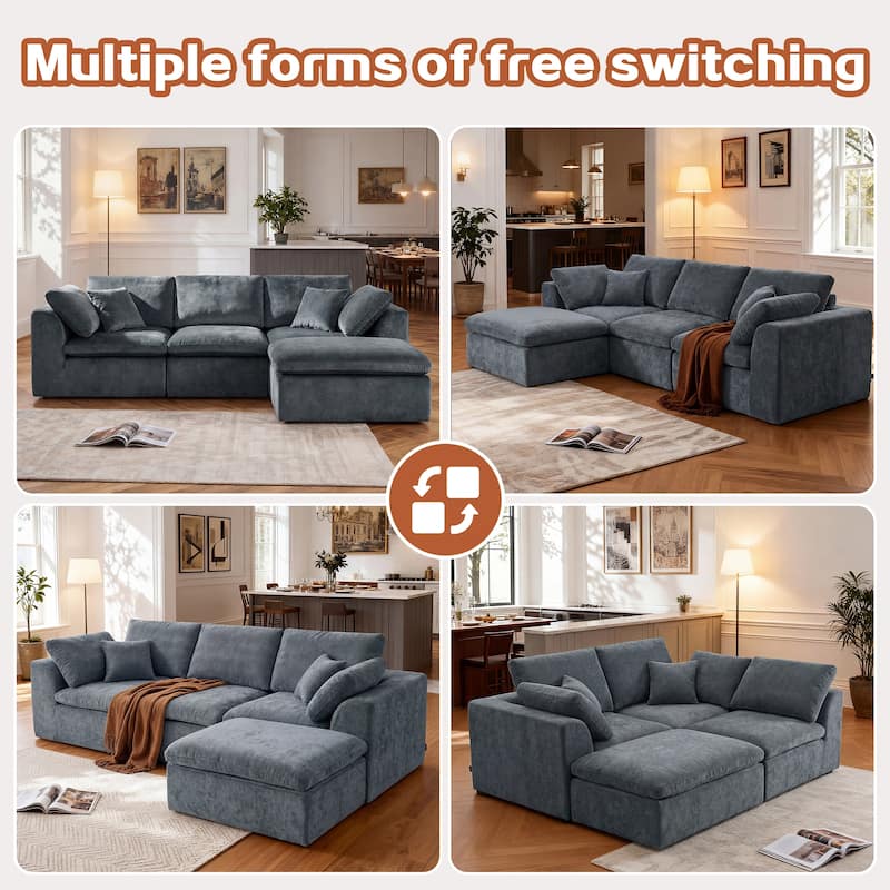 L-Shaped Chenille Sectional Sofa with Chaise Lounge, Living Room Modular Leisure Couch Chenille Sleeper Sofa