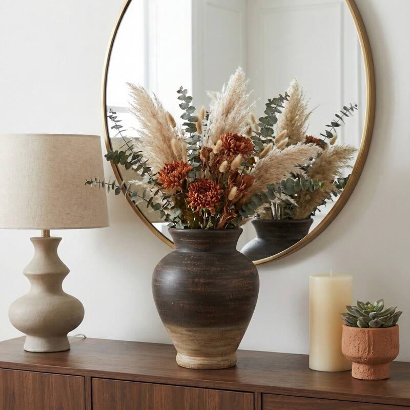 Terracotta Two Tone Traditional Vase - Brown, 12" - Brown - 12.5"