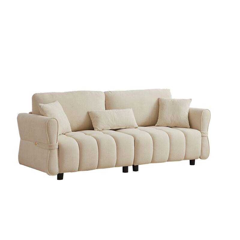 80'' Chenille Fabric Sofa with Lumbar Pillow, 3-seater Upholstered Sofa Chaise with 2 Cushions for Livingroom