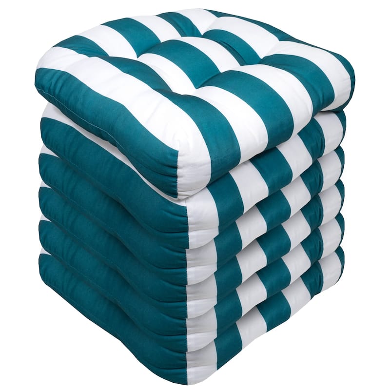 Havana Striped Tufted Patio Seat Cushion Sets - Set of 6 - Peacock White