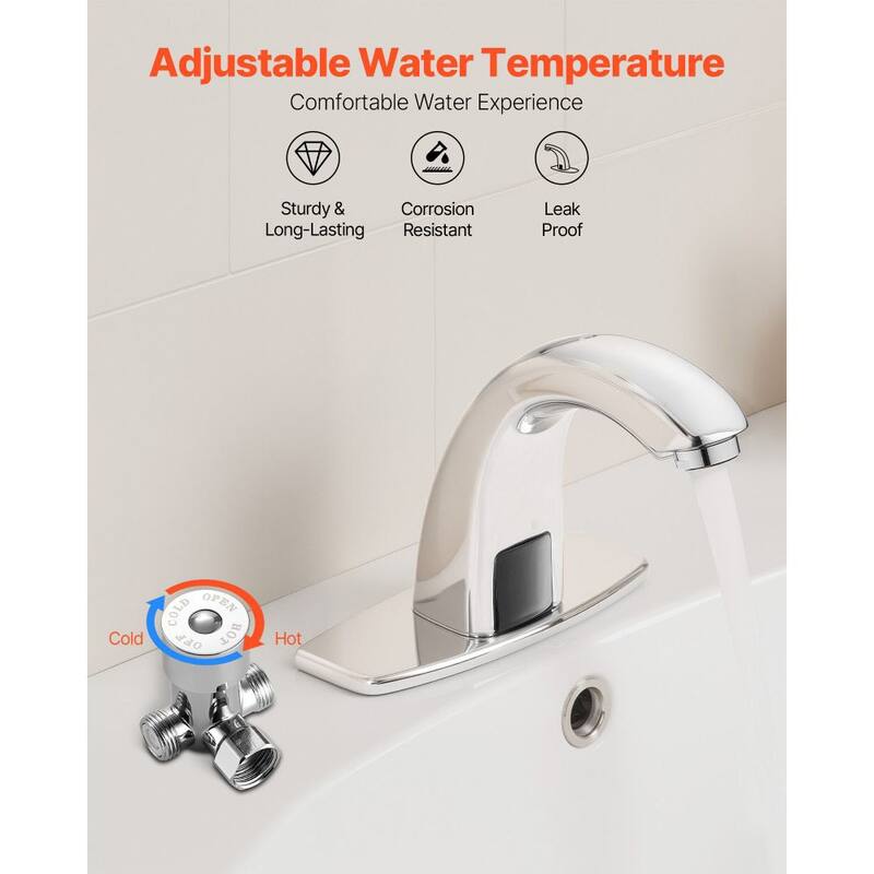Silver Brass Touchless Bathroom Sink Faucet with Infrared Sensor and Temperature Control - 6.3 x 1.8 x 4.9 in