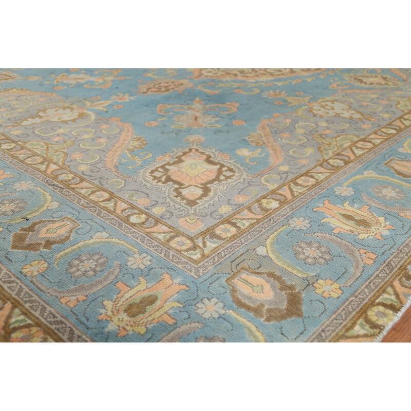 Blue Tabriz Persian Vintage Rug Hand-Knotted Traditional Wool Carpet - 8'6"x 11'10"