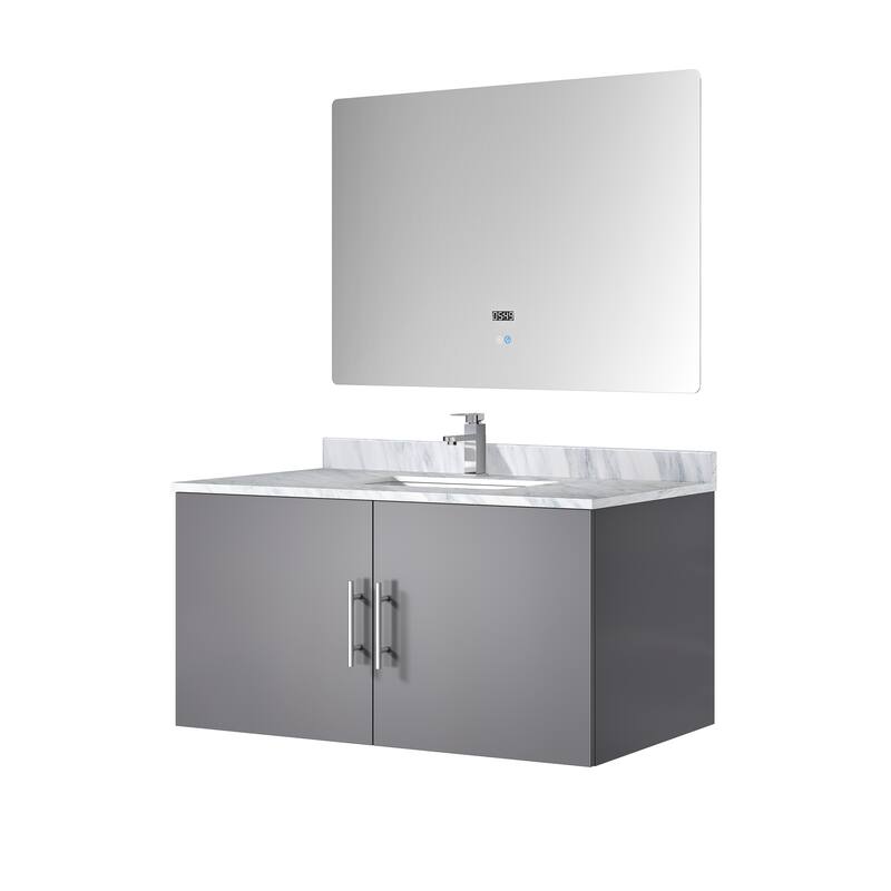 36" Bathroom Vanity with Marble Top, Stainless Steel Faucet, 36x32 Mirror Included, Scratch & Stain Resistant Surface