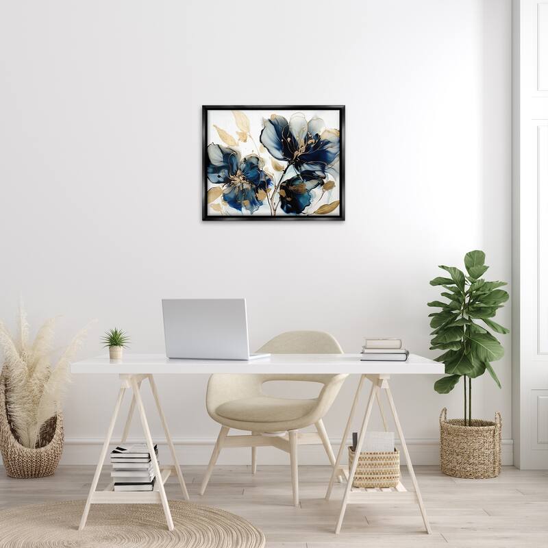 Stupell Blue Modern Flowers Framed Floater Canvas Wall Art Design by LSR Design Studio