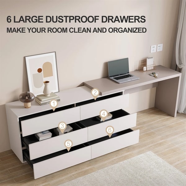 desk dresser Modern & Contemporary Storage Expandable Combo For Home Office With 6 Drawers Sikaic 55.1 Inches Dresser with