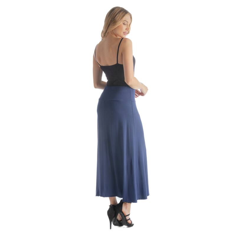 24seven Comfort Apparel Womens Elastic Waist Solid Color Maxi Skirt
