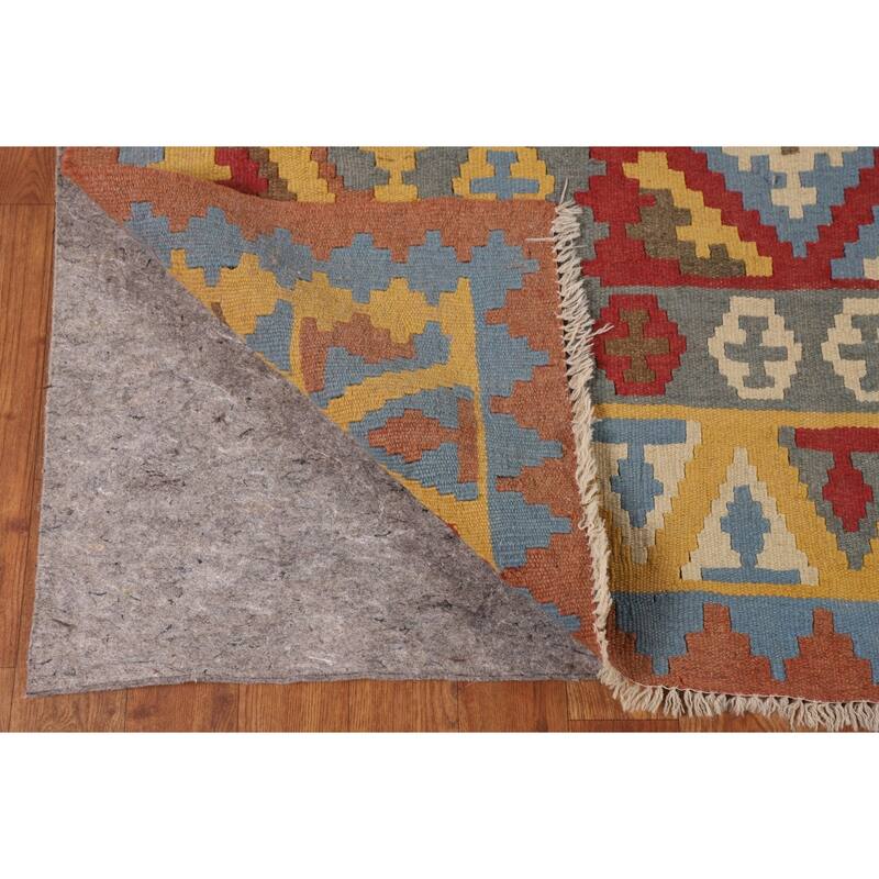 Geometric Kilim Persian Vintage Area Rug Flatweave Wool Carpet - 6'7"x 9'6"