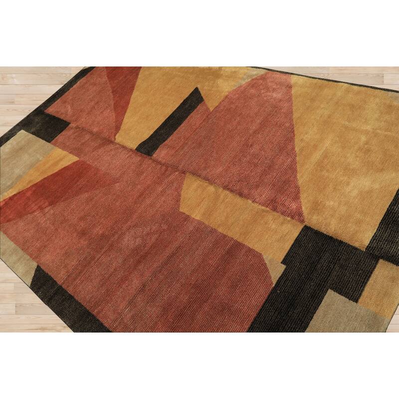 6x8'10'' Hand Knotted Wool Rust Tibetan Textured Color Modern & Contemporary Rug - 6' x 8' 10''