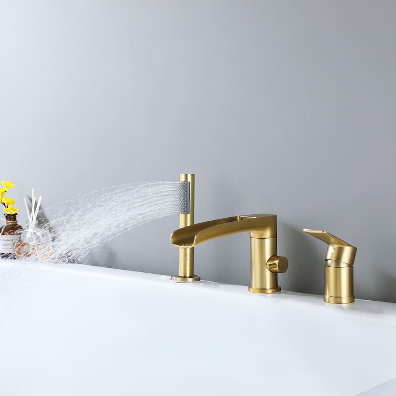 Widespread Waterfall Tub Filler 3 Hole Bathtub Faucet