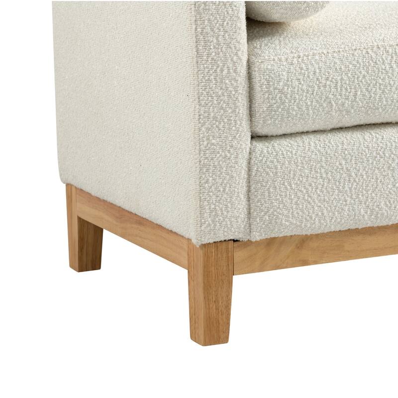 54.3"W Elegant Upholstered Bench, Ottoman with Wood Legs & 2 Bolster Pillows for End of Bed, Bedroom, Living Room, Entryway