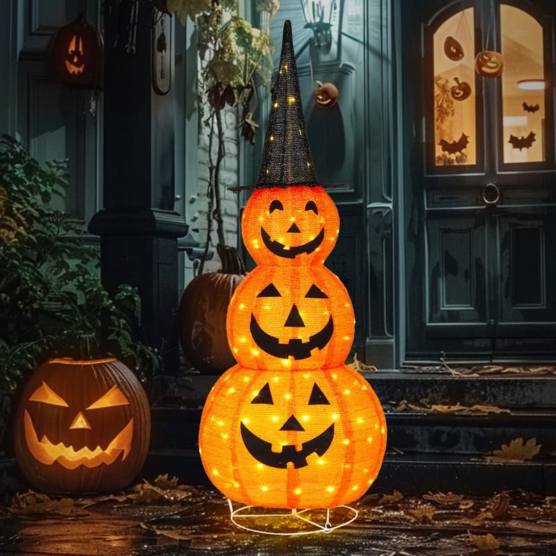 5FT Pre-Lit Collapsible Halloween Jack-O-Lantern Pumpkin Decorations