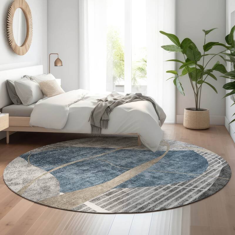 Premium Washable Super Soft Modern Carson Mayfield Rug - Blue - 8' x 8' - Round