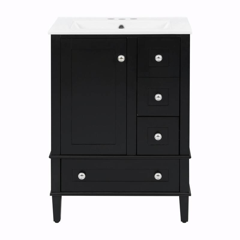 24" Bathroom Vanity with Ceramic Sink, Soft-Close Drawers, Soft-Close Door & Door-Mounted Shelf