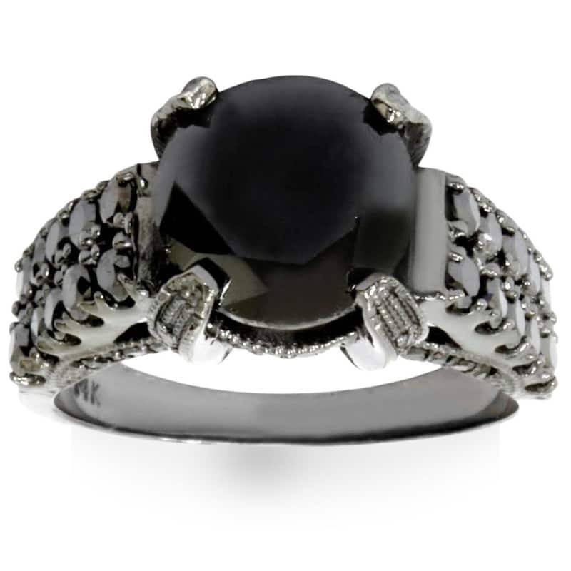 5 1/4ct Black Diamond Engagement Ring Black Gold