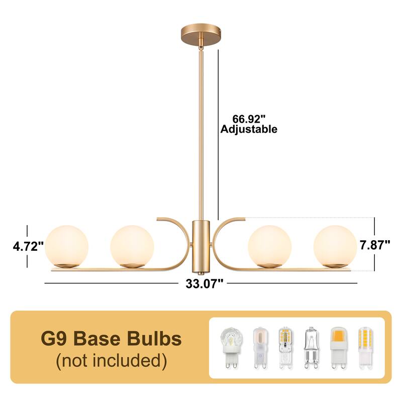 Starsky 4-Light Modern Linear Chandelier with Globe Glass for Kitchen Island