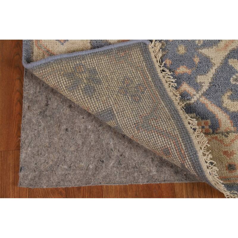 Blue & Beige Oushak Indian Runner Rug Hand-Knotted Wool Carpet - 2'7"x 8'0"