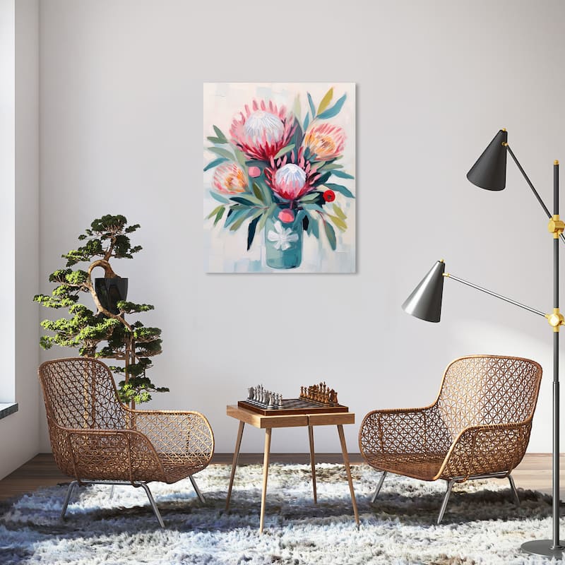 Wynwood Studio Canvas Floral and Botanical Flowers in Teal Blue and Teal Cabin & Lodge Wall Art Canvas Print - 30 x 36
